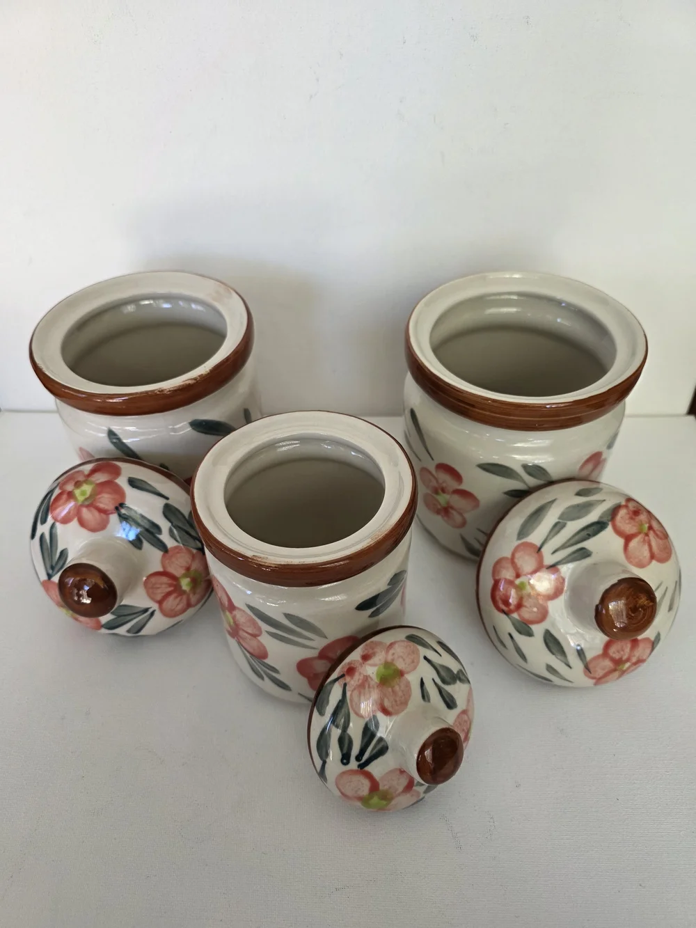 Vintage Hand-Painted Floral Ceramic Canister - Coral Flowers.
